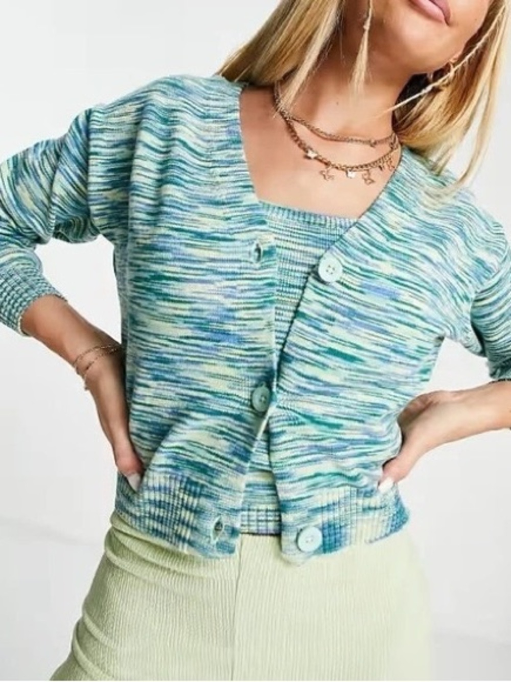 Hollister Blue & Green Cardigan Cropped